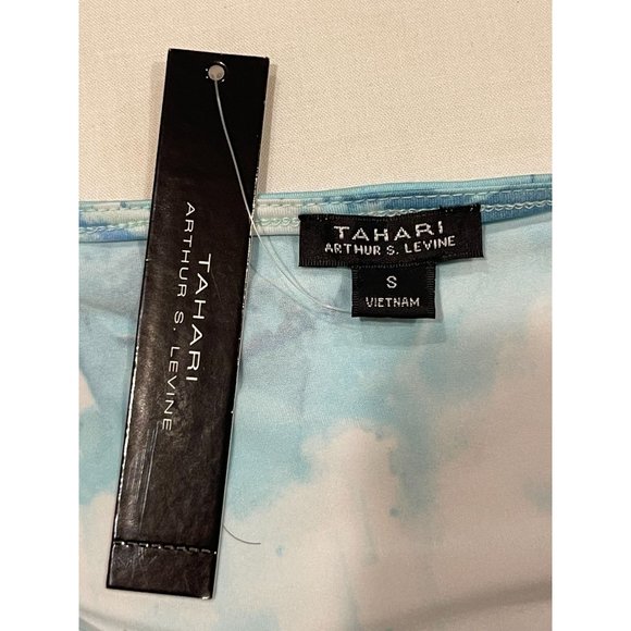 Tahari Womens Tie Dye Tank Top Pleated Neck 7289M480 Sleeveless Blue White SZ S - Picture 5 of 7